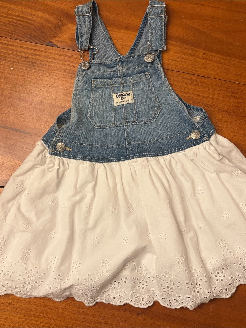 OshKosh B'gosh Denim Bib Overall Dress in Blue and White